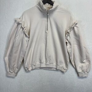 Cami NYC Womens Ruffled Long Sleeves Sweatshirt Cream Off White Cotton XL